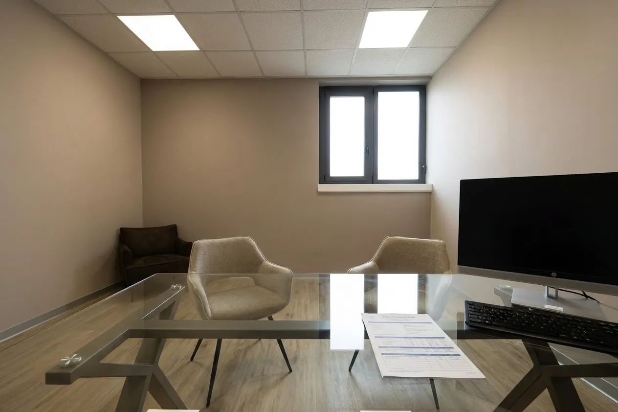 La scrivania dell'ufficio dello studio di Ghezzano con un piano di cura stampato, dove si legge il preventivo