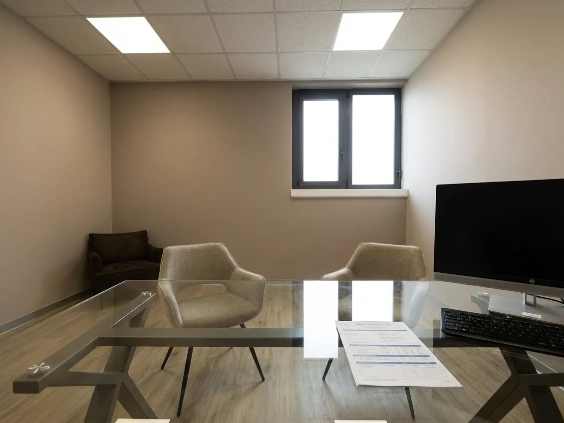 La scrivania dell'ufficio dello studio di Ghezzano con un piano di cura stampato, dove si legge il preventivo