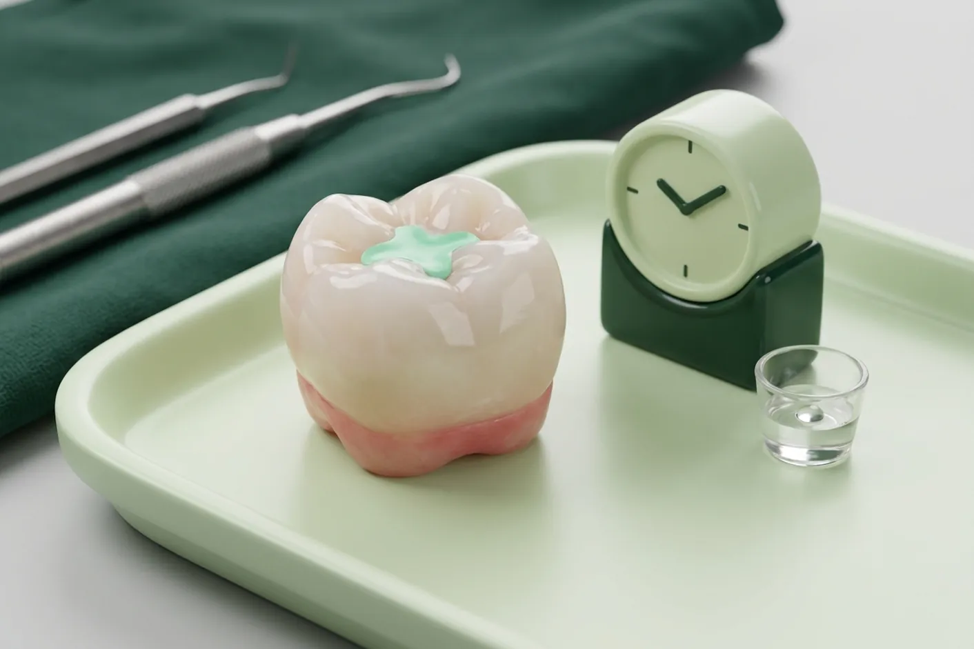 Render clinico del dente ricostruito e dei giorni dopo l'otturazione