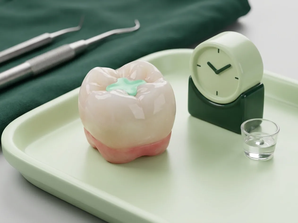 Render clinico del dente ricostruito e dei giorni dopo l'otturazione