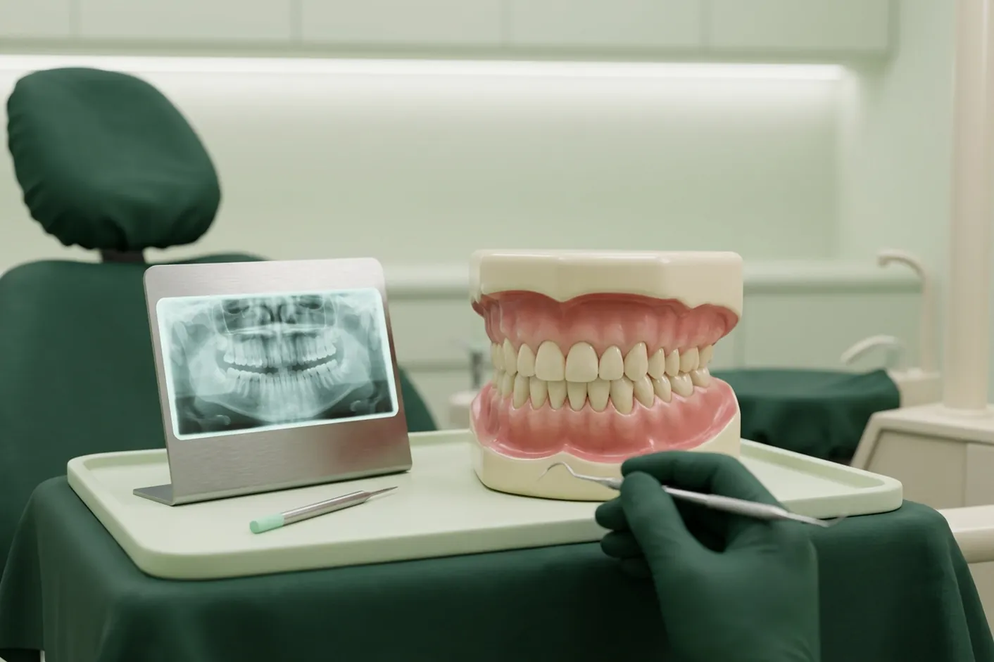 Render clinico della lettura della radiografia: la lastra con il profilo dei denti