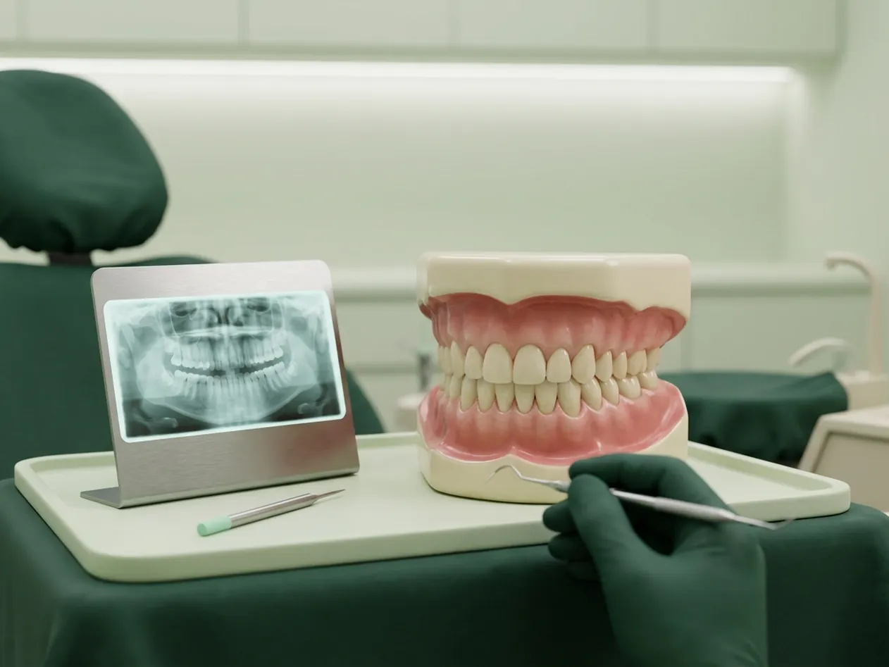 Render clinico della lettura della radiografia: la lastra con il profilo dei denti