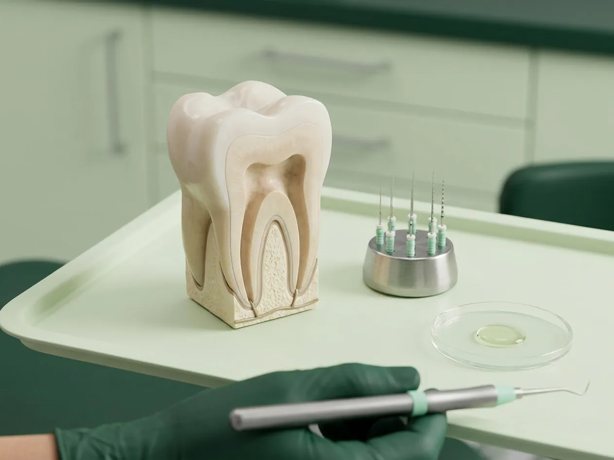 Render clinico dei canali puliti e degli strumenti endodontici