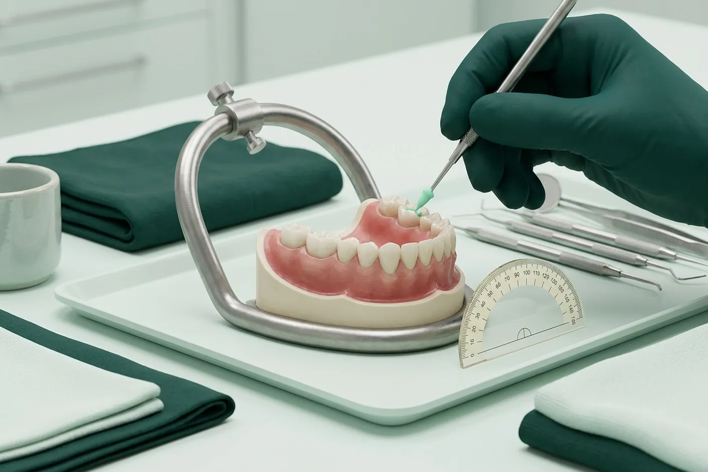 Render clinico della visita gnatologica: la mandibola sull'articolatore