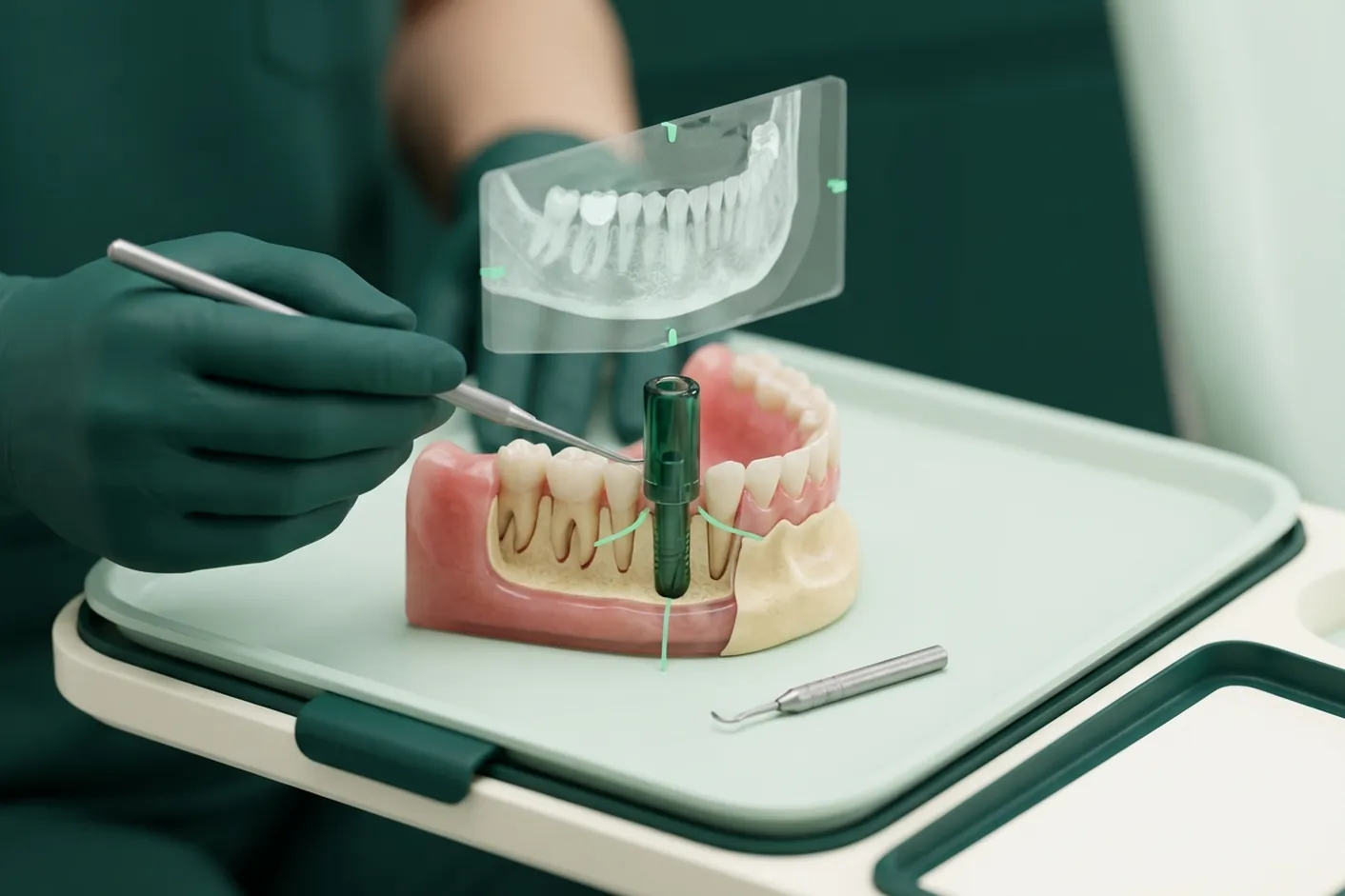 Render clinico della pianificazione dell'impianto: la posizione sulla TAC prima di operare