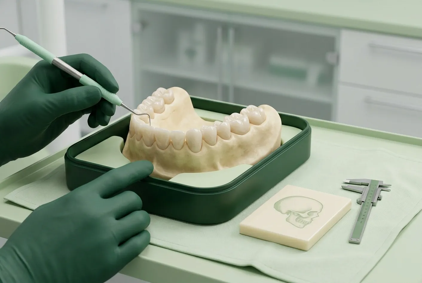 Render clinico dello studio del caso ortodontico: il tracciato e il calibro