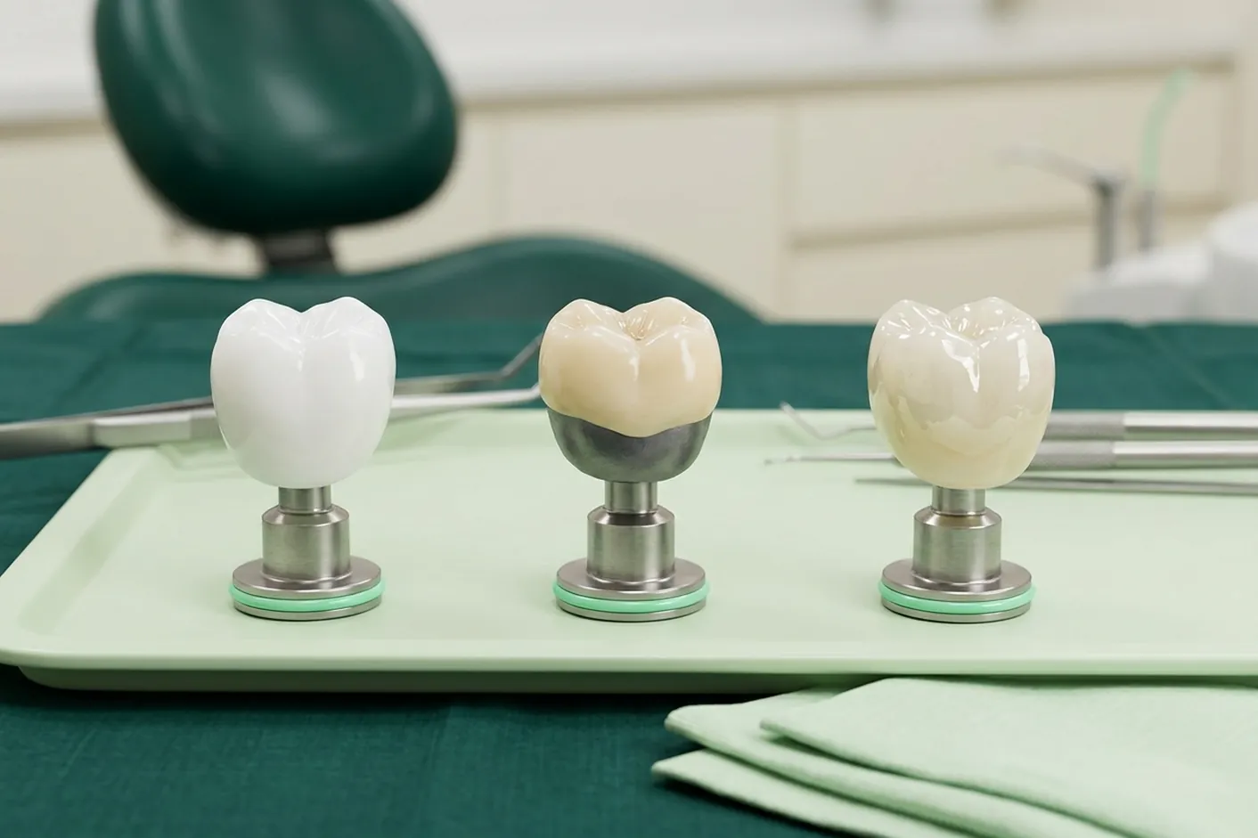 Render clinico dei materiali delle corone: metallo-ceramica, zirconia, disilicato