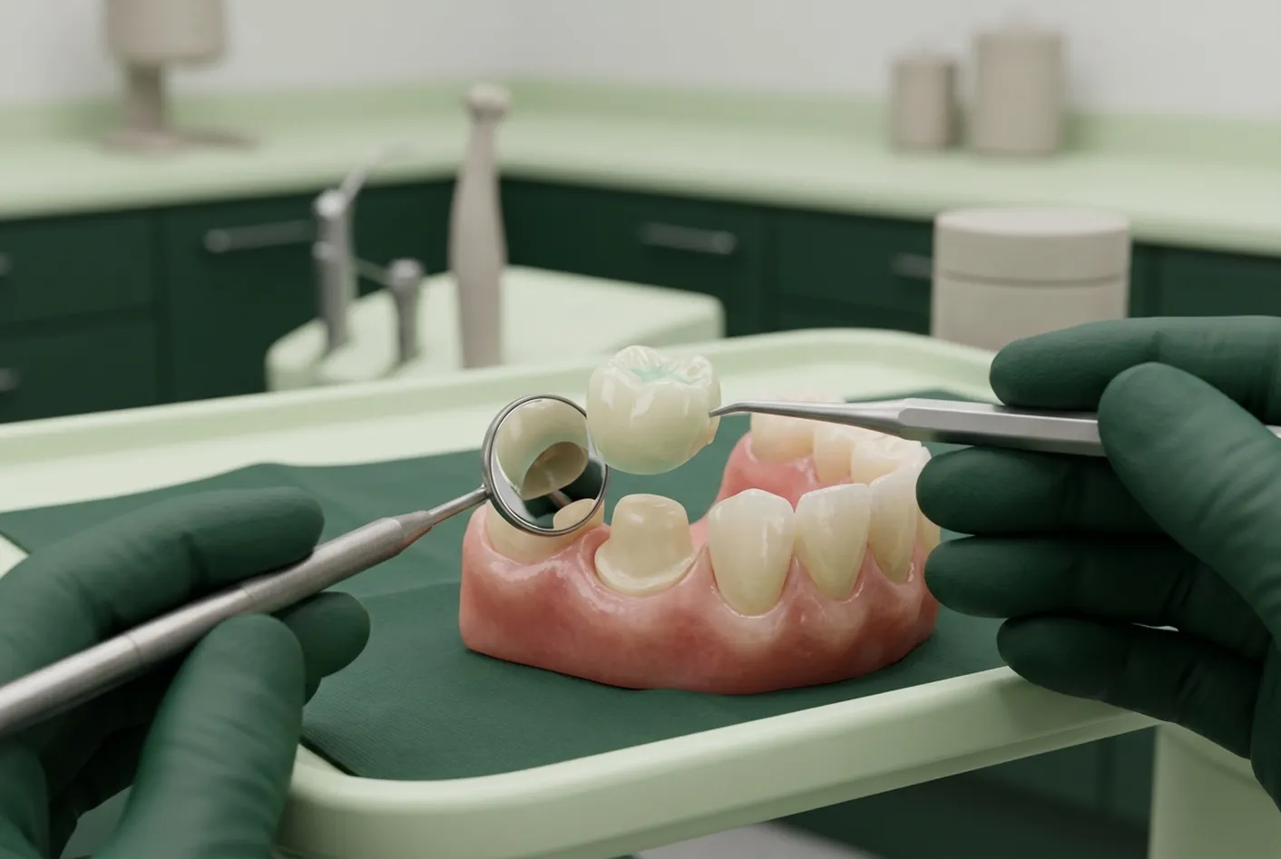 Render clinico della prova della corona sul moncone preparato