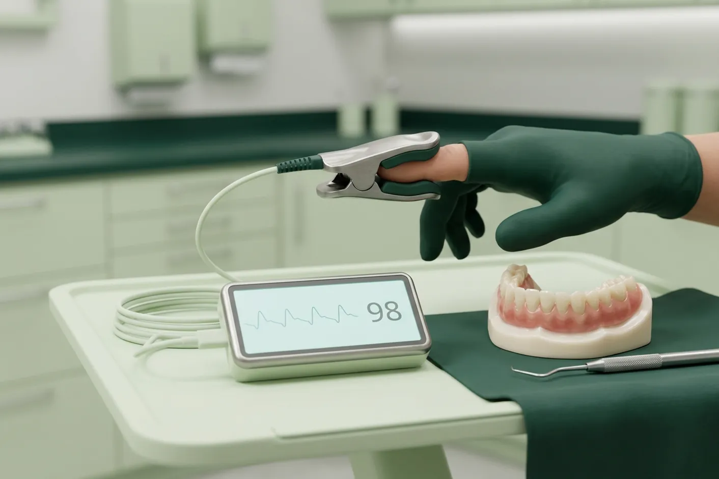 Render clinico del controllo durante la sedazione: il saturimetro e il monitor