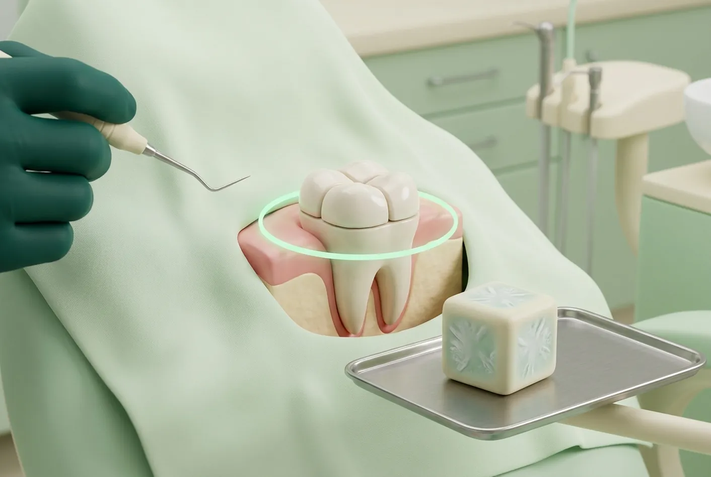 Render clinico del dolore acuto: il dente segnalato e l'impacco freddo