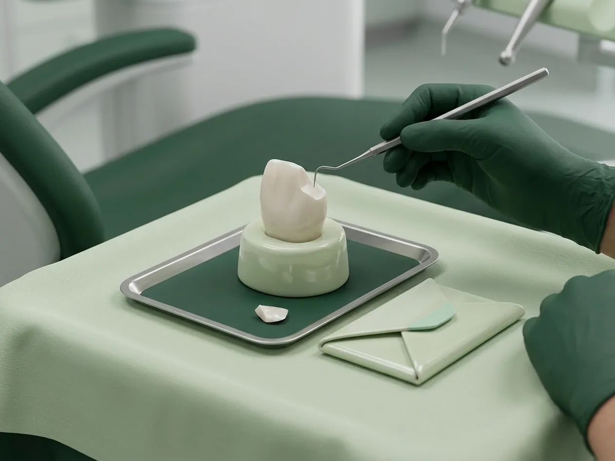 Render clinico del dente scheggiato con il frammento conservato