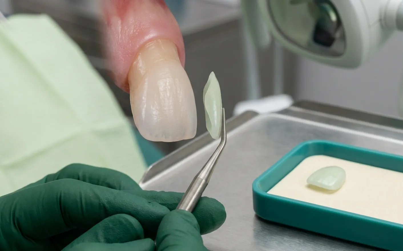 Render clinico delle faccette: la faccetta sottilissima davanti al dente preparato