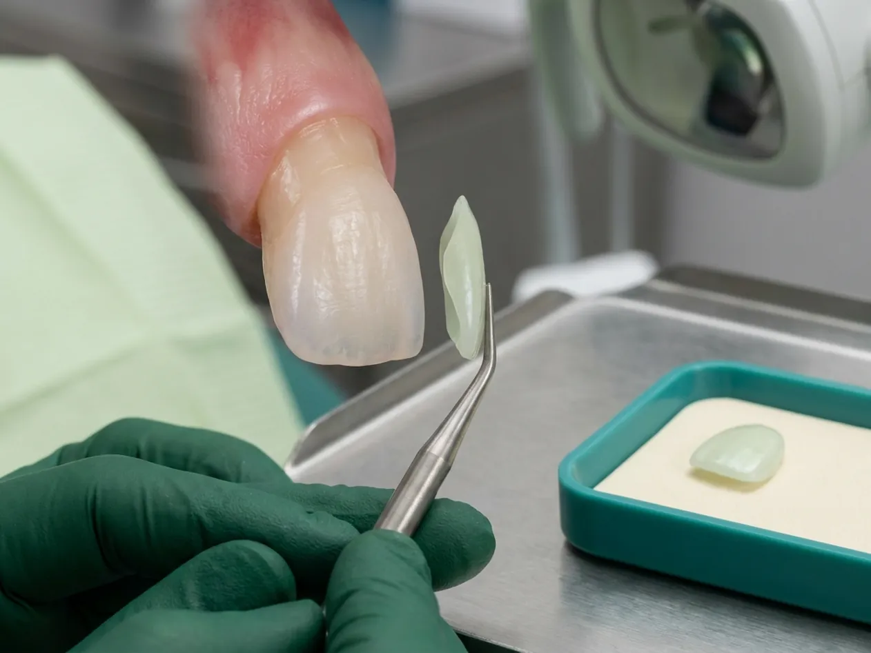 Render clinico delle faccette: la faccetta sottilissima davanti al dente preparato