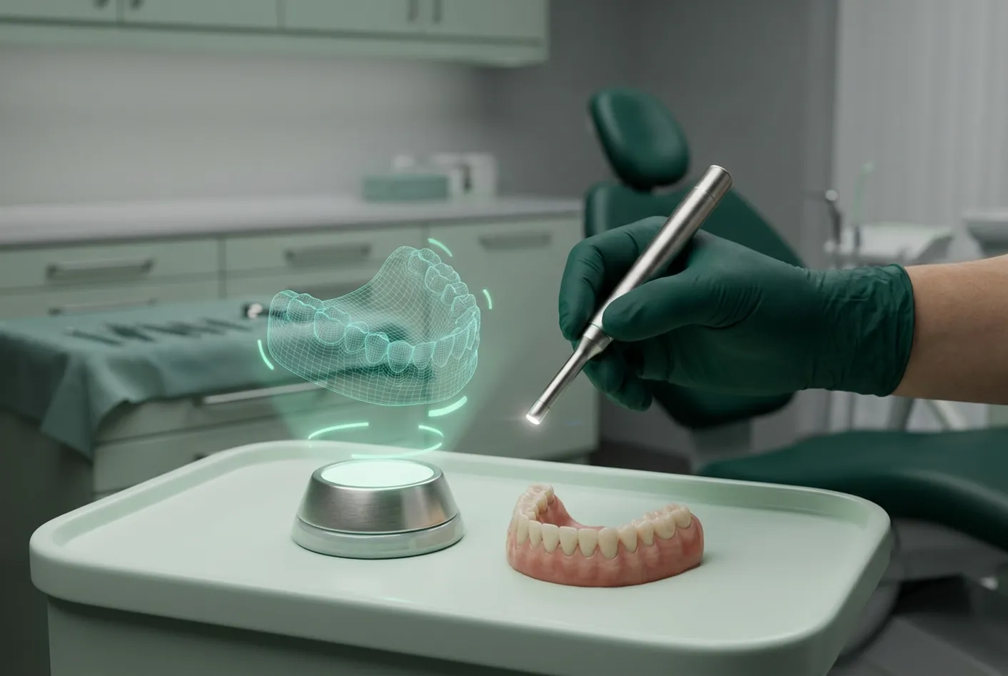 Impronta dentale digitale a Pisa: il modello tridimensionale sul monitor durante la scansione in Via Carducci