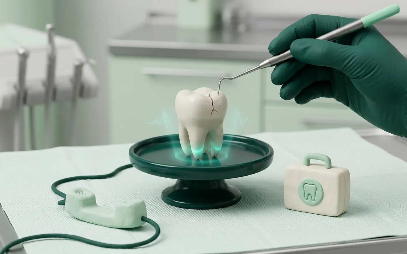 Render clinico delle urgenze: il dente incrinato, la cornetta del telefono e la valigetta